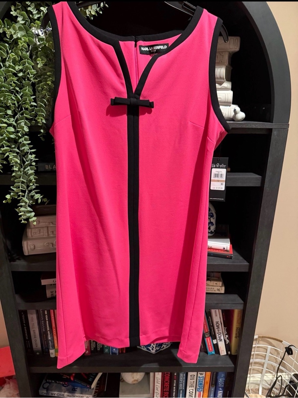 Karl Lagerfeld Hot Pink Sleeveless Dress with Black Trim